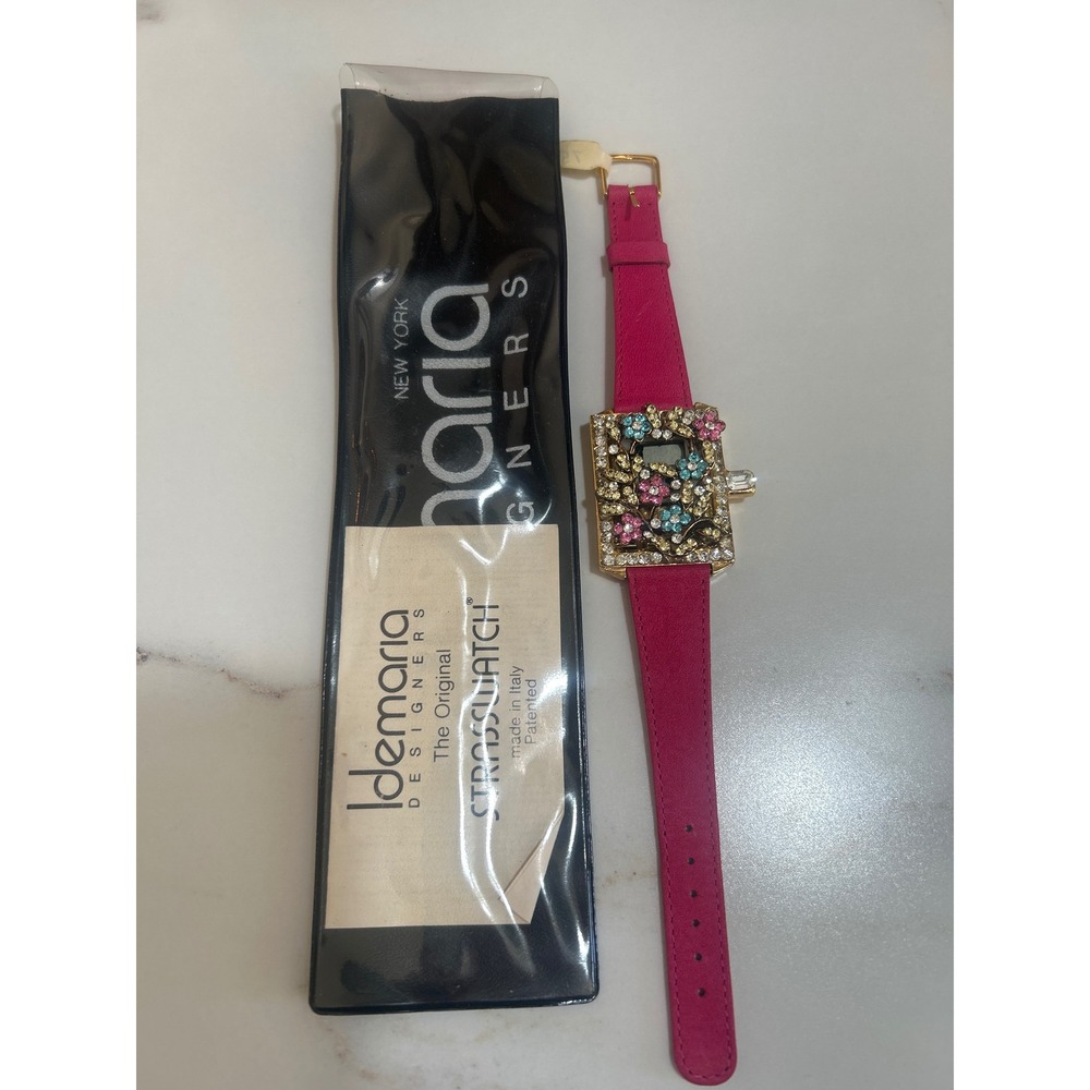 Idemaria Designer Strasswatch Pink Leather Floral Rhinestone Digital Watch Italy